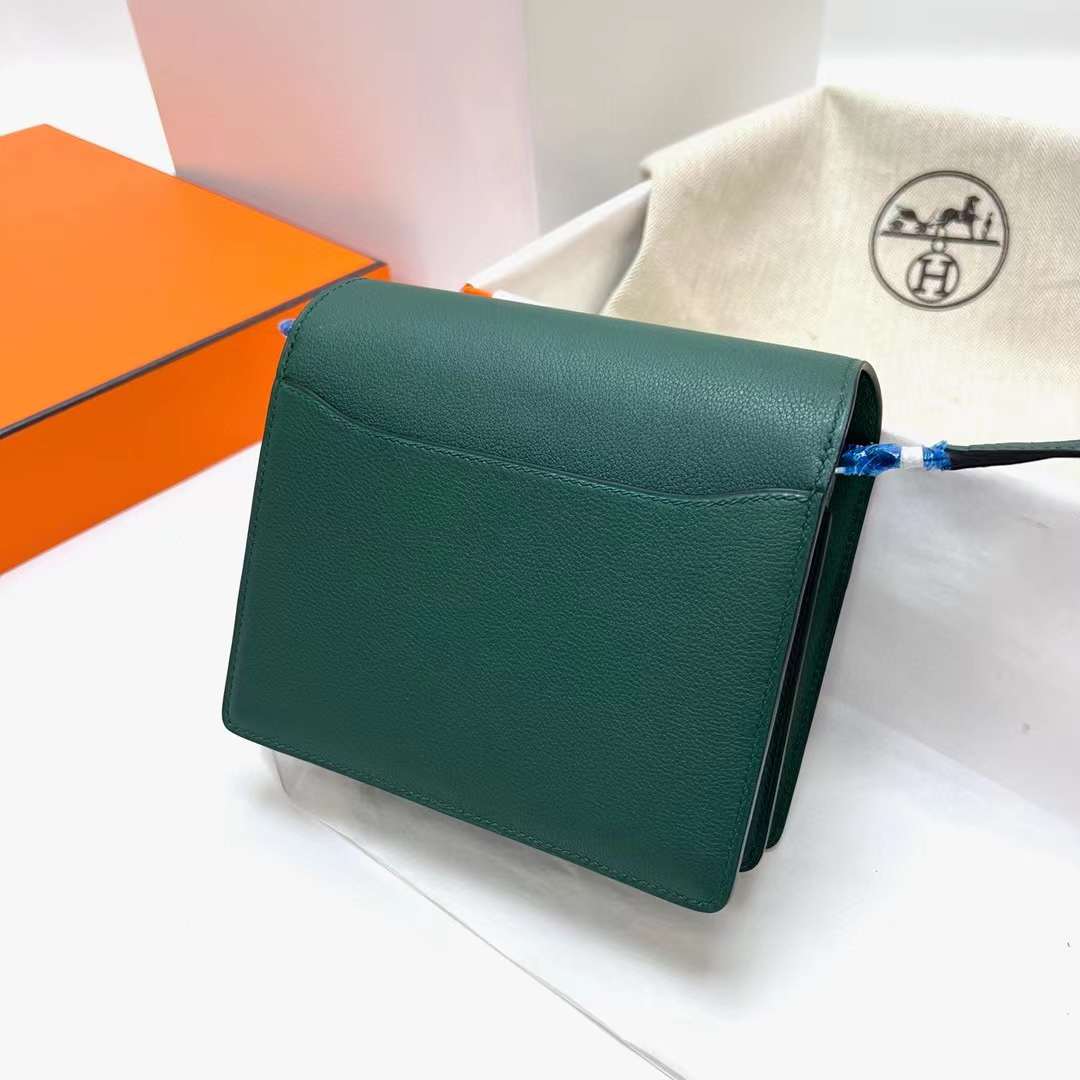 Hermès（爱马仕）Roulis 猪鼻子 Evercolor Z6 孔雀绿 银扣 18cm 全手工蜡线缝制 Phw