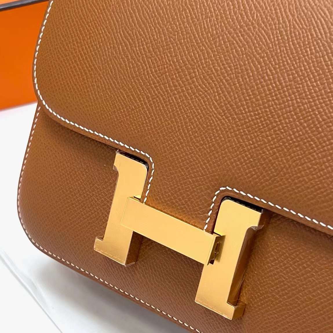 Hermès（爱马仕）Constance 空姐包 Epsom Ck37 金棕色 金扣 19cm 全手工蜡线缝制 Ghw