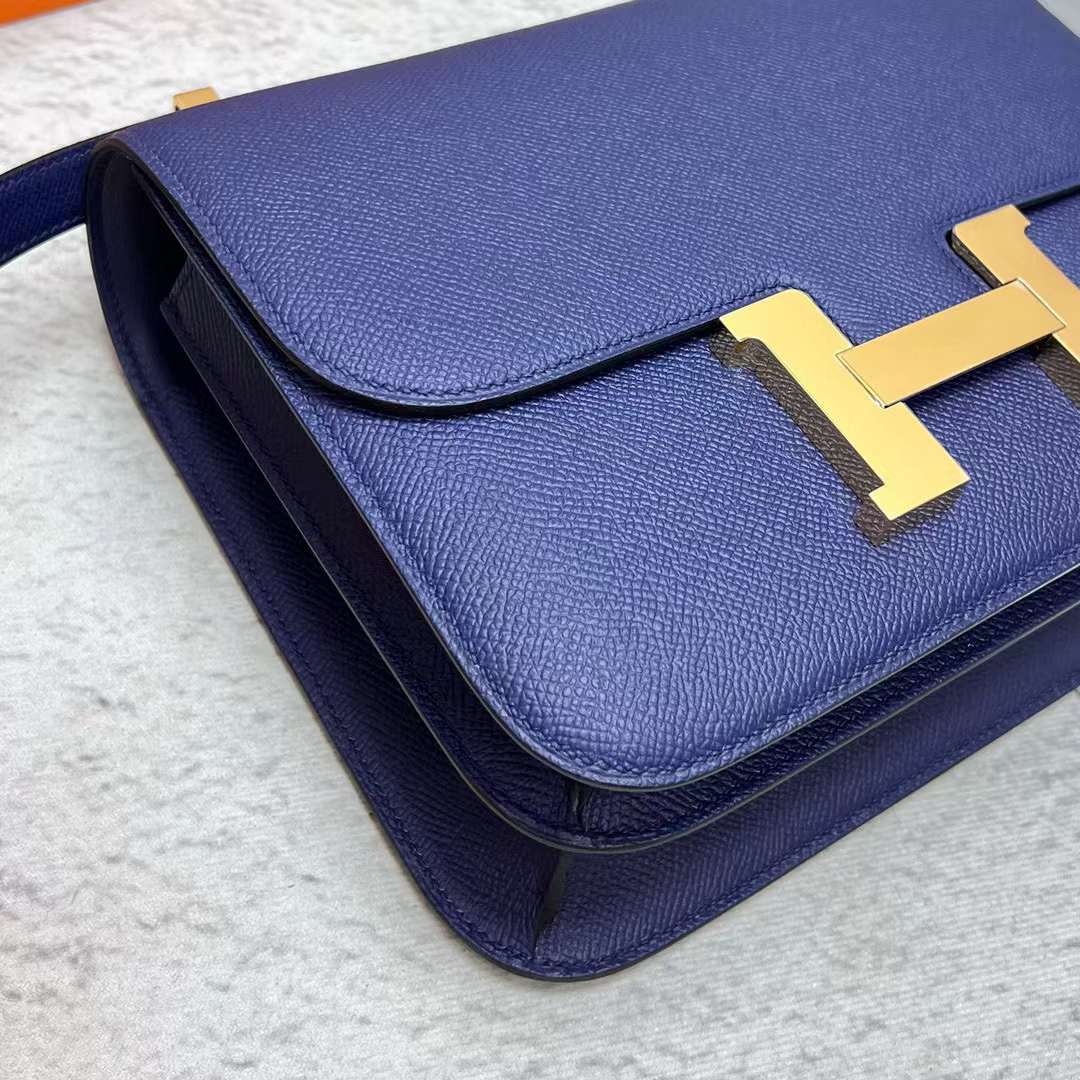 Hermès（爱马仕）Constance 康斯坦斯 Epsom Ck73 宝石蓝 金扣 24cm 全手工蜡线缝制 Ghw