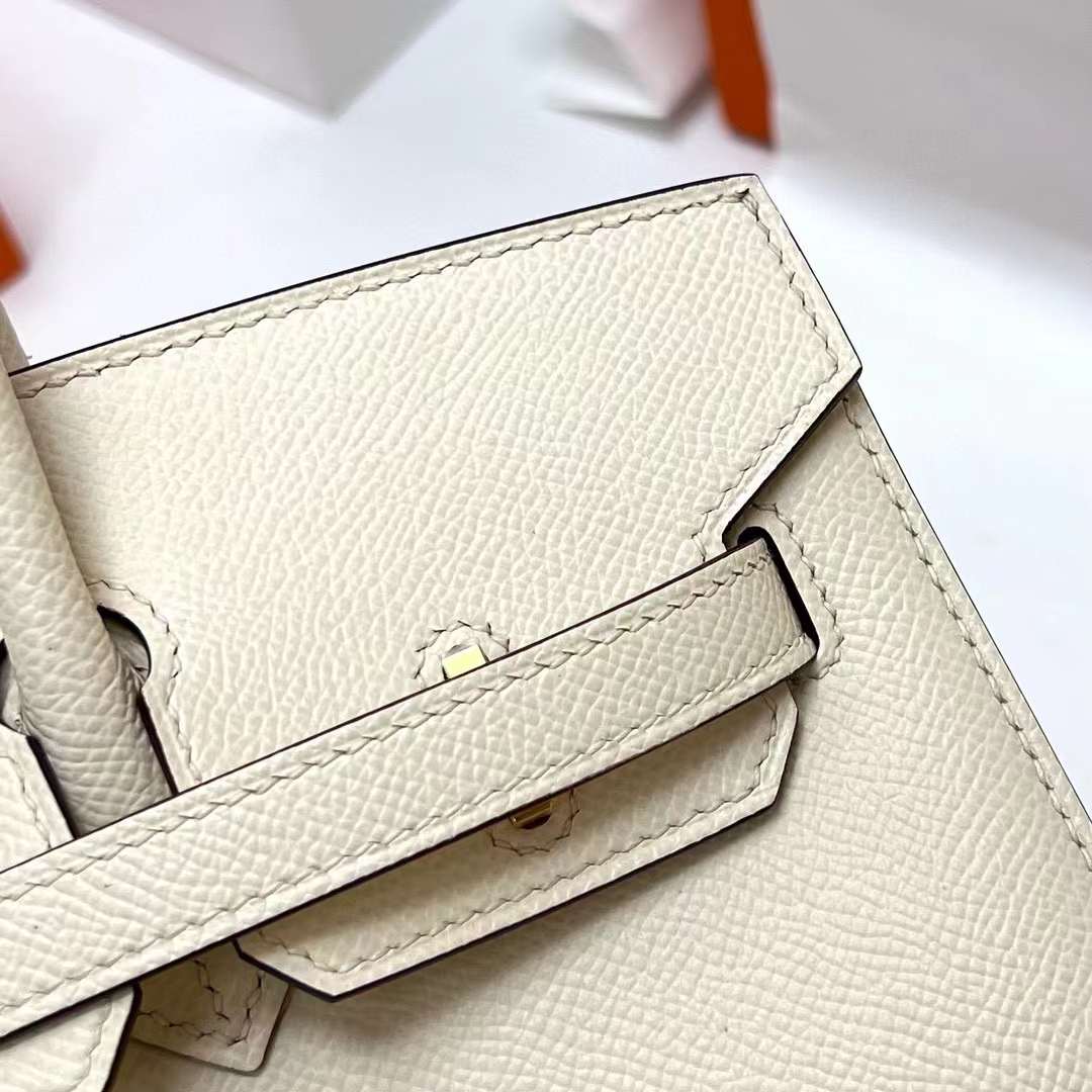 Hermès（爱马仕）Birkin 铂金包 Sellier Epsom I2 奶油白 金扣 25cm 全手工蜡线缝制 Ghw