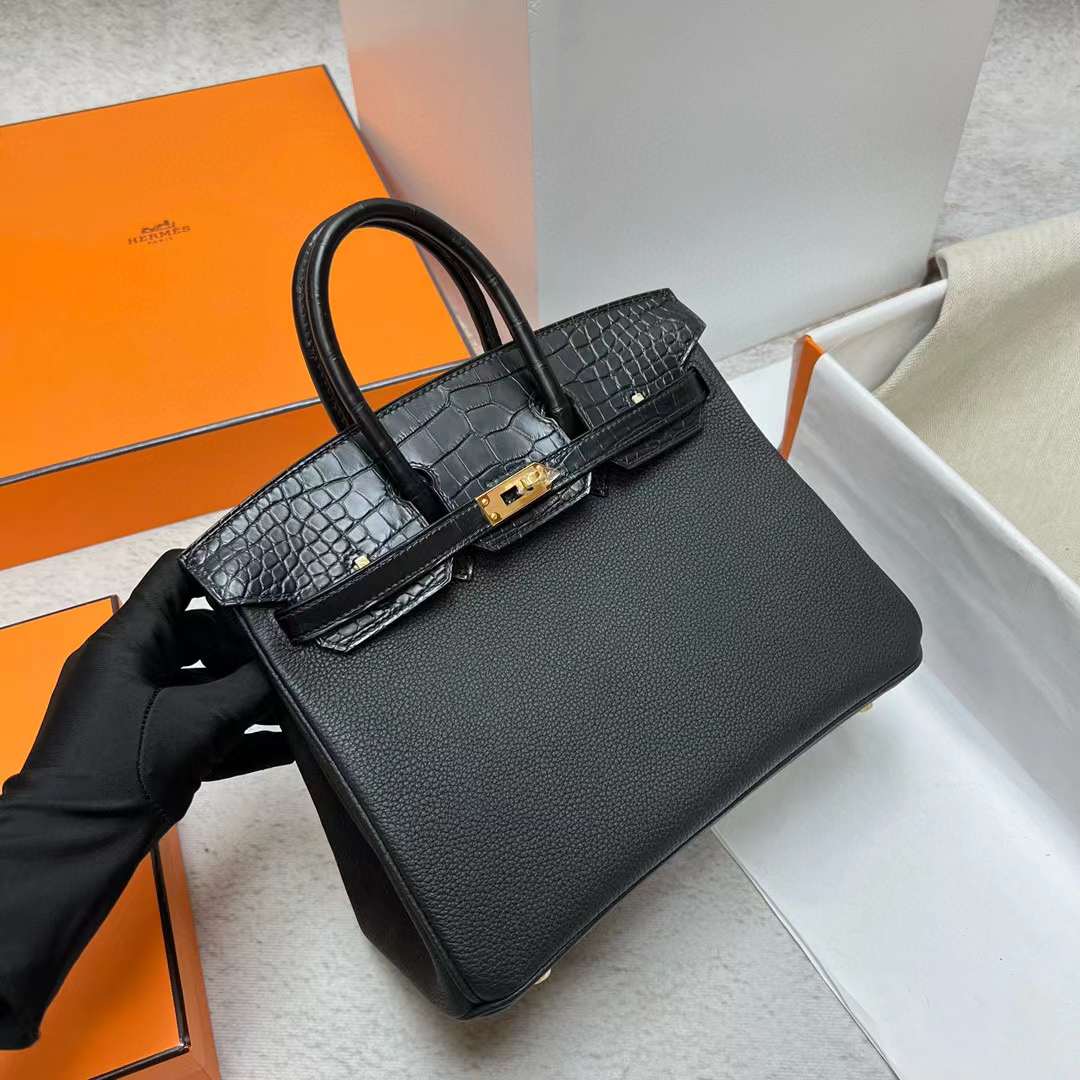 Hermès（爱马仕）Birkin 铂金包 Touch Togo 拼 雾面美洲鳄鱼皮 Ck89 黑色 金扣 25cm 全手工蜡线缝制 Ghw
