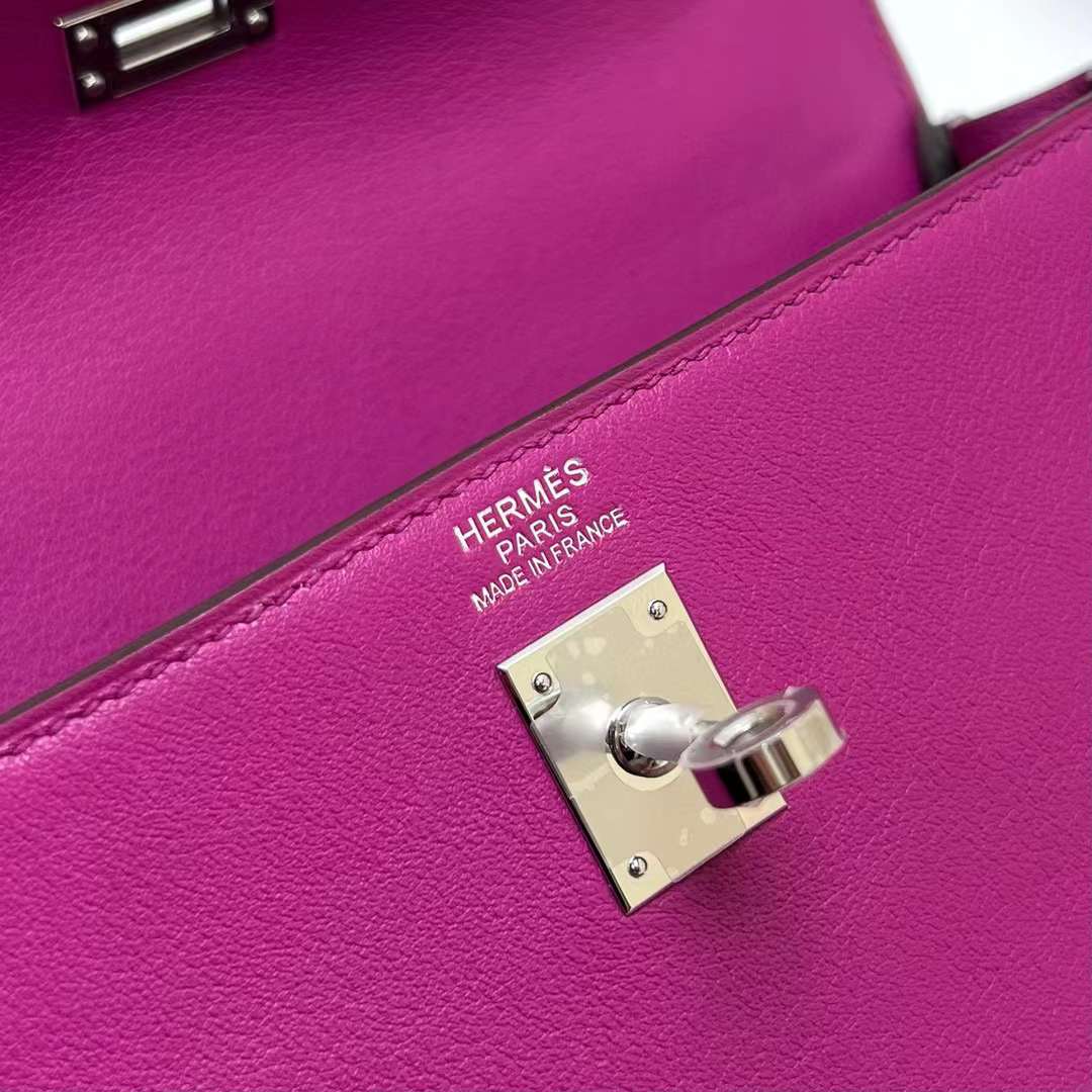 Hermès（爱马仕）Kelly 凯莉包 Swift皮 L3 玫瑰紫 银扣 25cm 全手工蜡线缝制 Phw