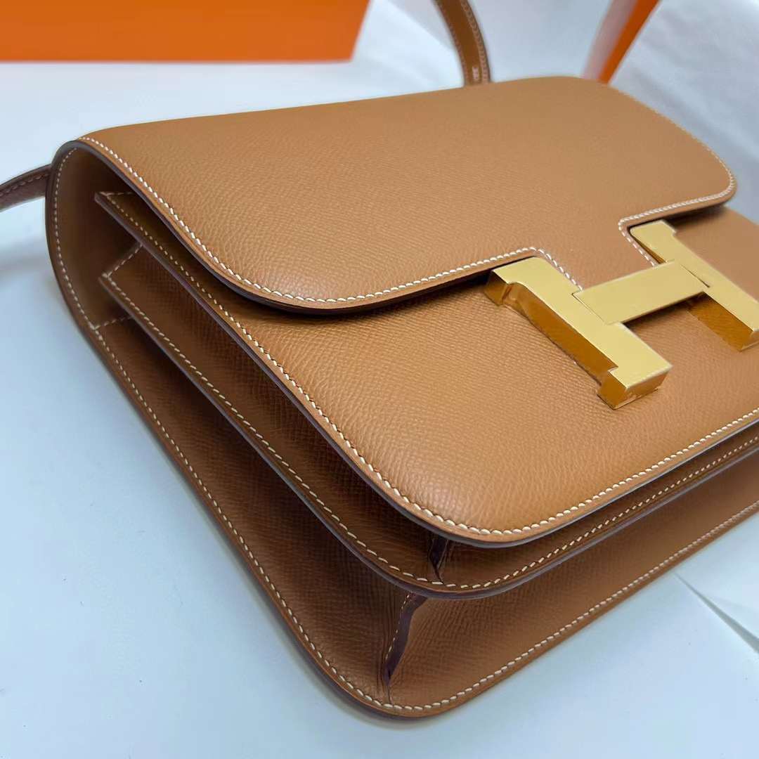 Hermès（爱马仕）Constance 空姐包 Epsom Ck37 金棕色 金扣 24cm 全手工蜡线缝制 Ghw