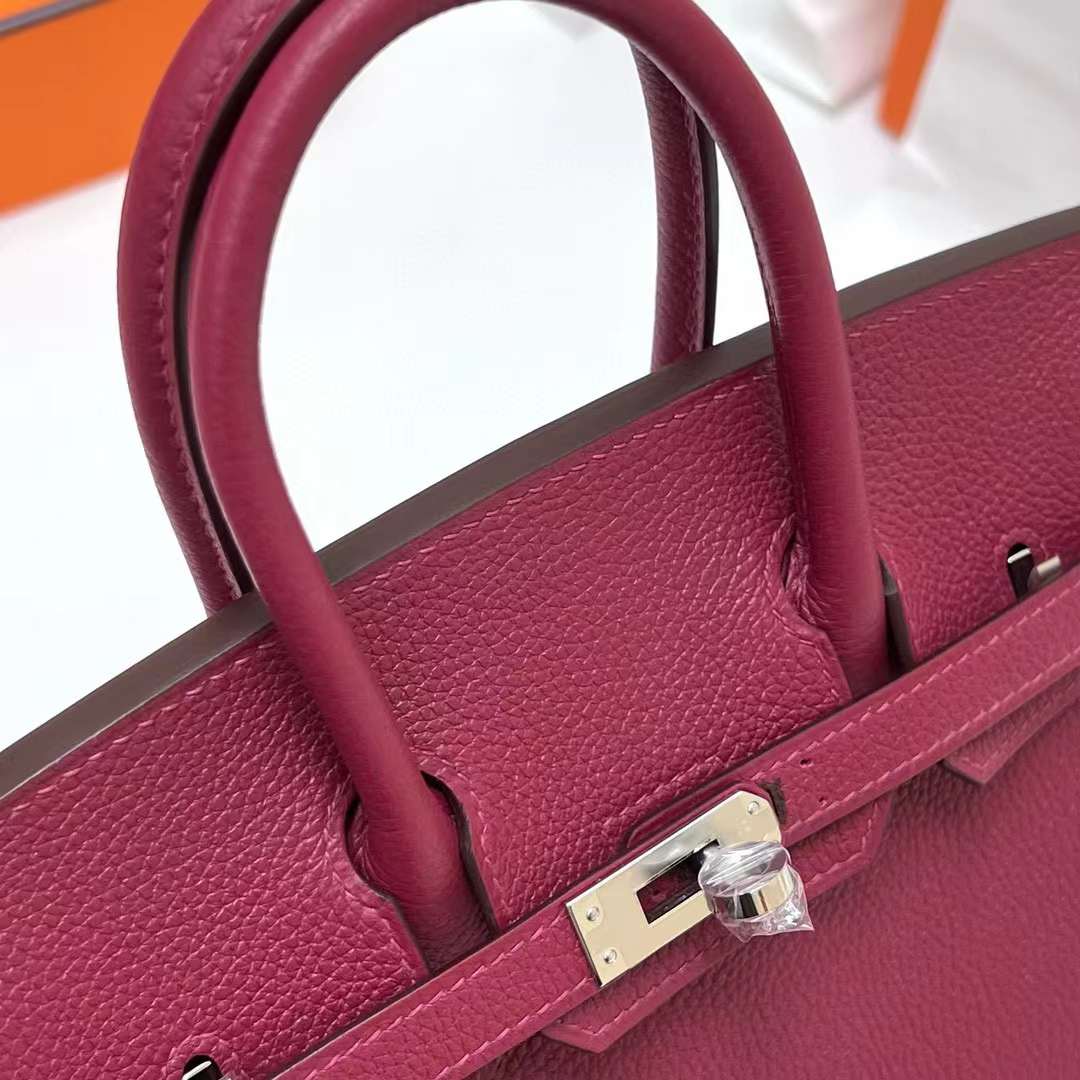Hermès（爱马仕）Birkin 铂金包 Togo皮 K1 石榴红 银扣 25cm 全手工蜡线缝制 Phw