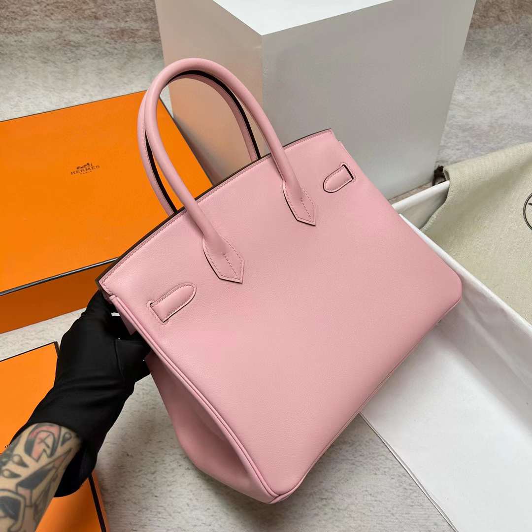 Hermès（爱马仕）Birkin 铂金包 Swift 3Q 新粉色 银扣 30cm 全手工蜡线缝制 Phw