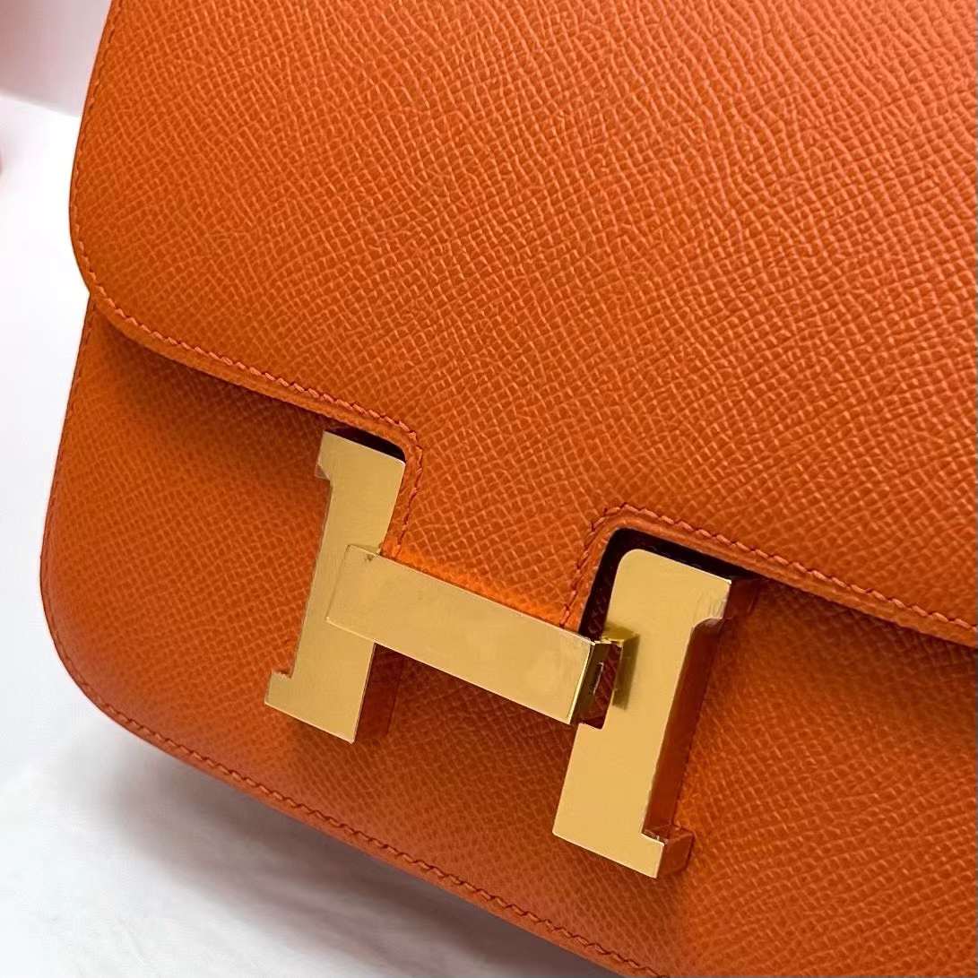 Hermès（爱马仕）Constance 空姐包 Epsom Ck93 橙色 金扣 19cm 全手工蜡线缝制 Ghw