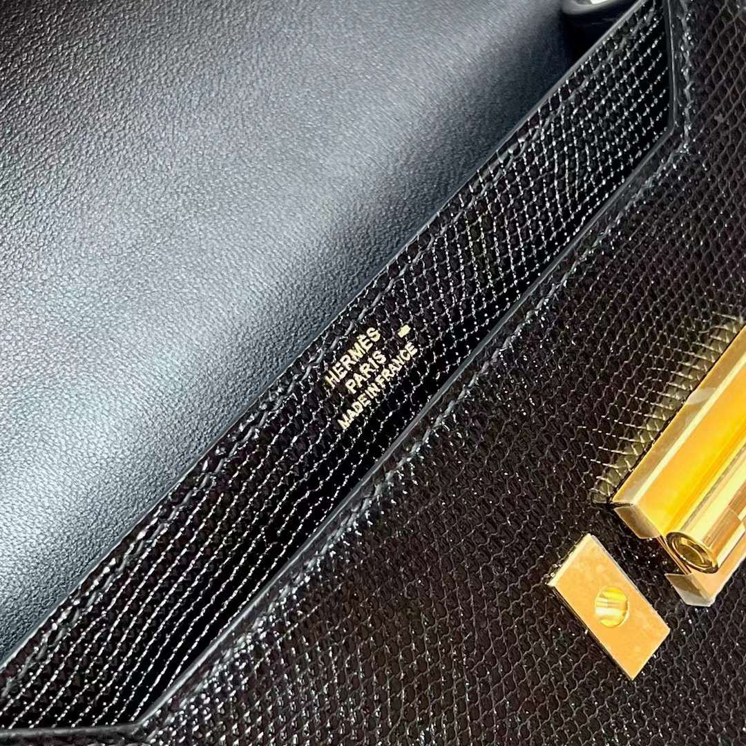 Hermès（爱马仕）Verrou 机枪包 Lizard 进口蜥蜴皮 Ck89 黑色 金扣 17.5cm 全手工蜡线缝制 Ghw