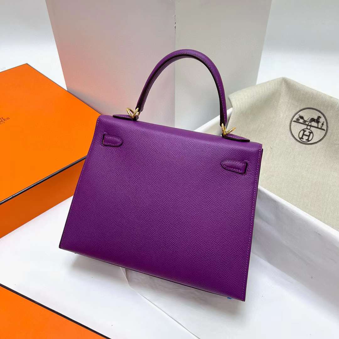 Hermès（爱马仕）Kelly 凯莉包 Epsom P9 海葵紫 金扣 25cm 全手工蜡线缝制 Ghw