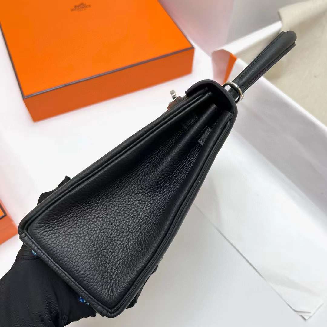 Hermès（爱马仕）Kelly 凯莉包 Togo皮 Ck89 黑色 银扣 25cm 全手工蜡线缝制 Phw