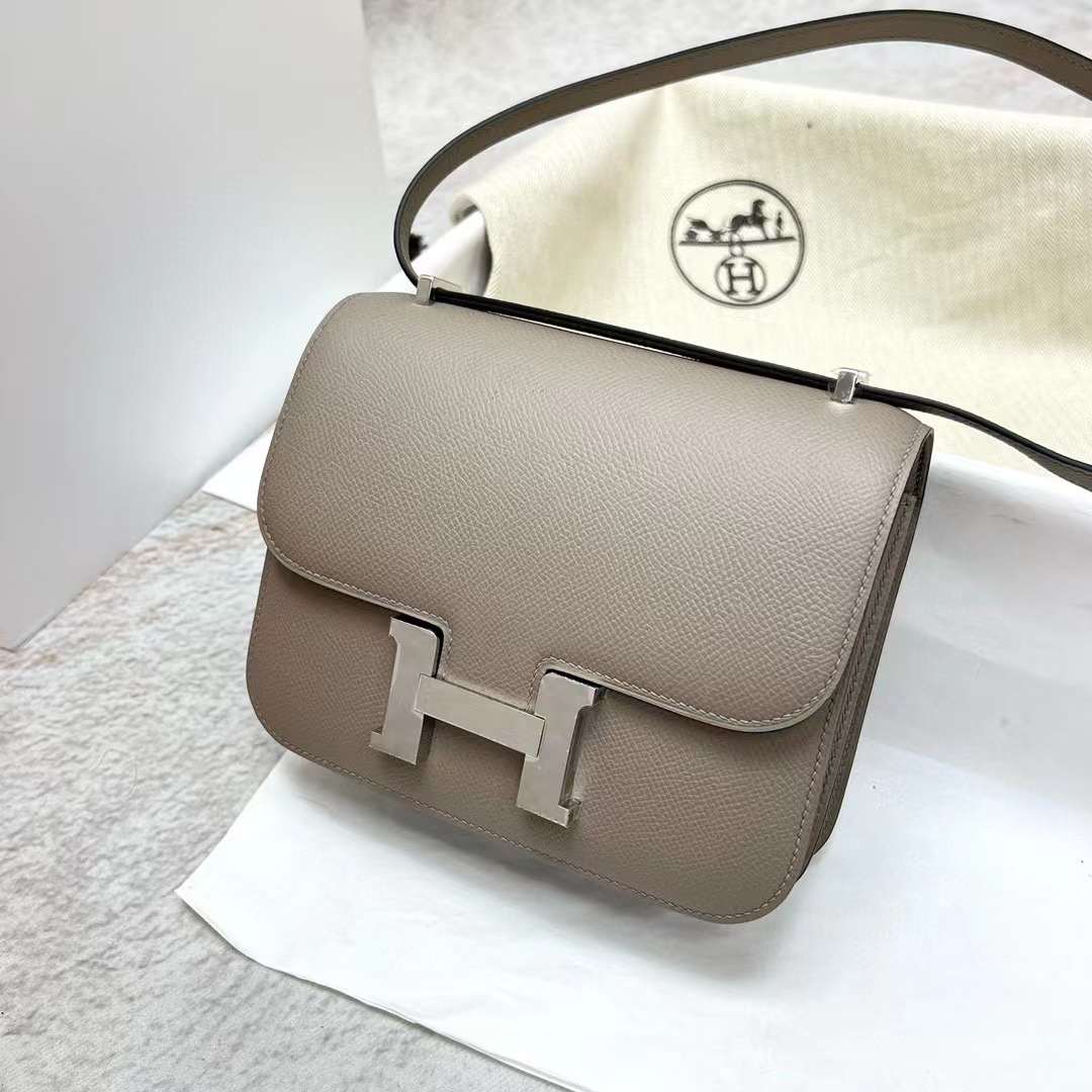 Hermès（爱马仕）Constance 康斯坦斯 Epsom M8 沥青灰 银扣 19cm 全手工蜡线缝制 Phw