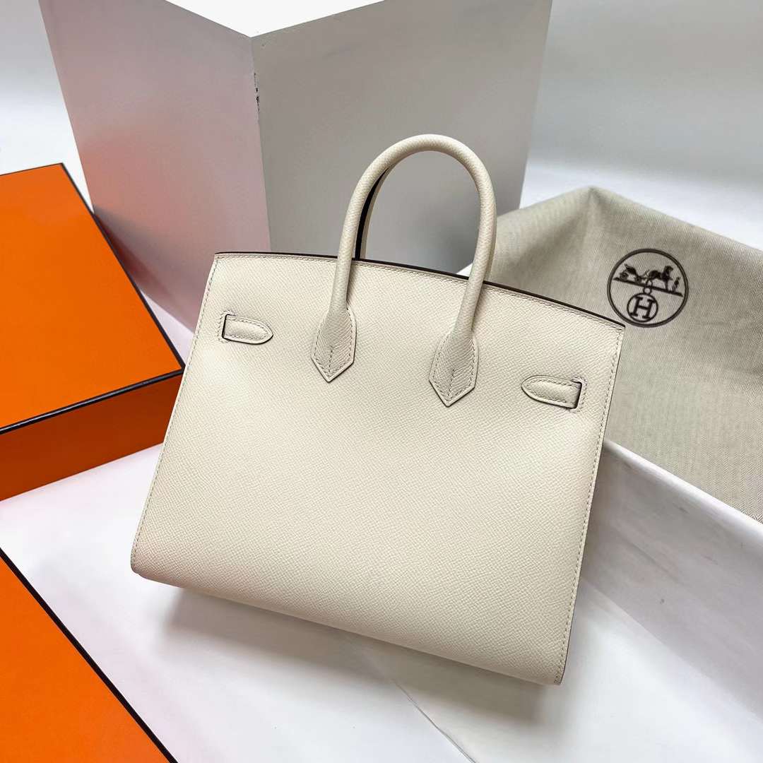 Hermès（爱马仕）Birkin 铂金包 Sellier Epsom I2 奶油白 金扣 25cm 全手工蜡线缝制 Ghw