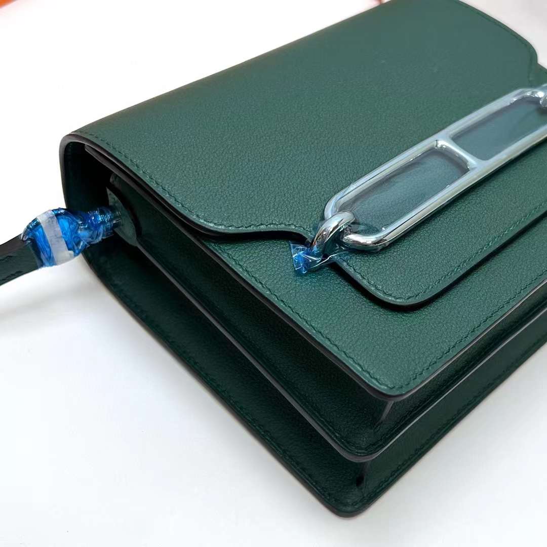Hermès（爱马仕）Roulis 猪鼻子 Evercolor Z6 孔雀绿 银扣 18cm 全手工蜡线缝制 Phw
