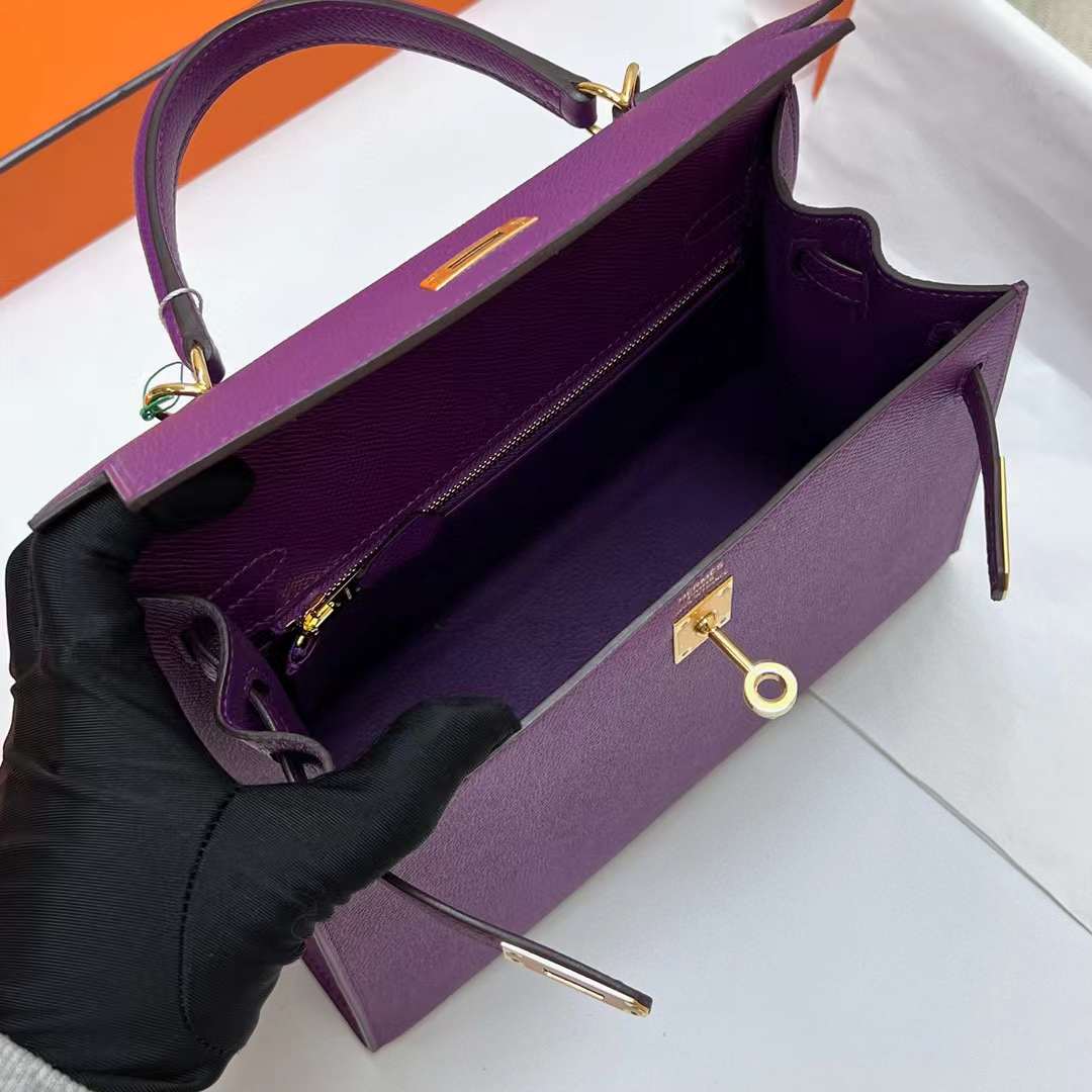 Hermès（爱马仕）Kelly 凯莉包 Epsom P9 海葵紫 金扣 25cm 全手工蜡线缝制 Ghw