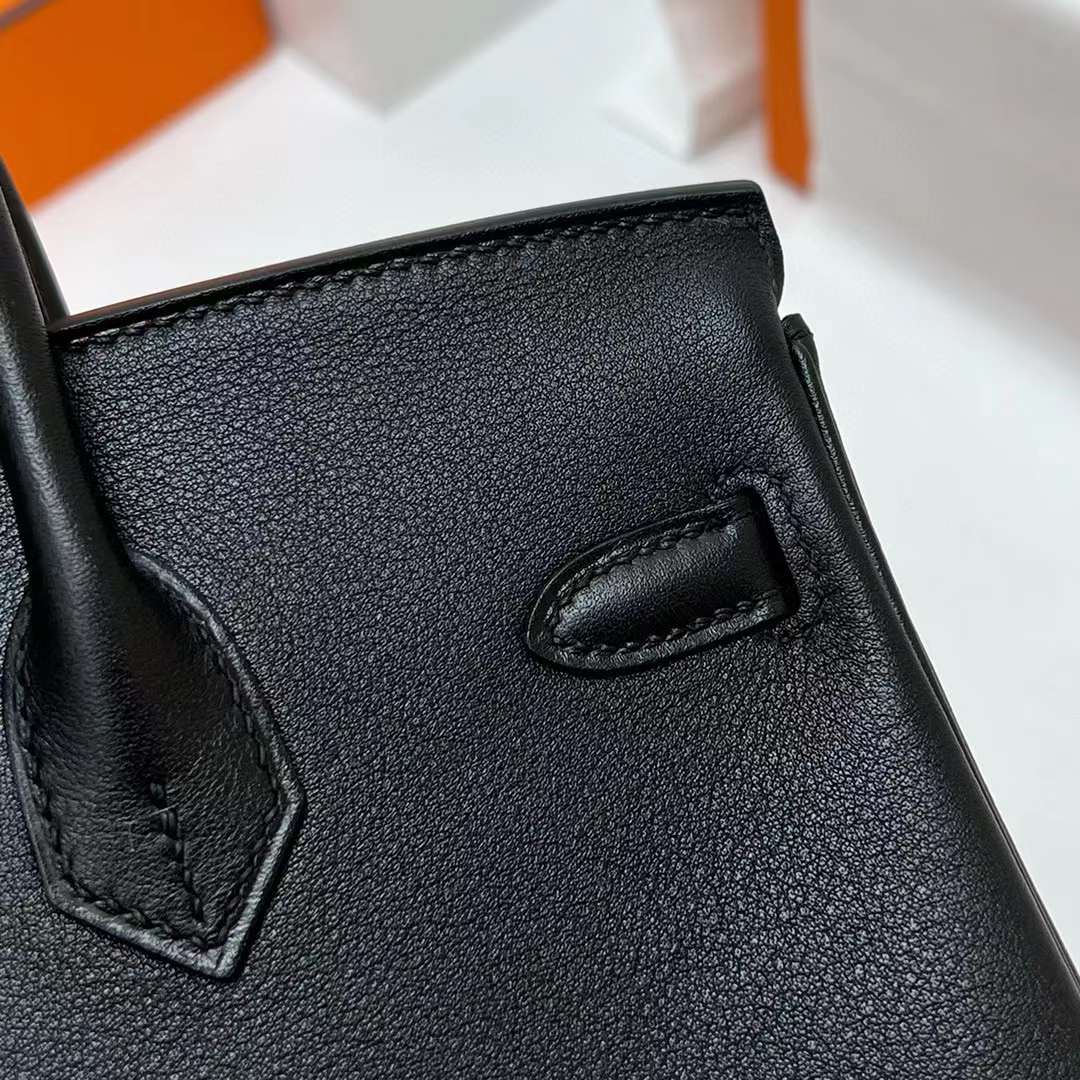 Hermès（爱马仕）Birkin 铂金包 Swift Ck89 黑色 金扣 25cm 全手工蜡线缝制 Ghw