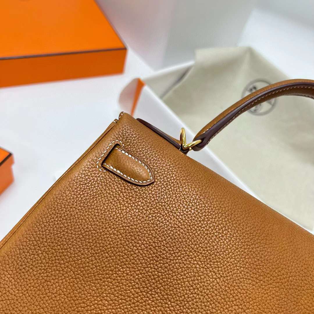 Hermès（爱马仕）Kelly 福宝颗粒马鞍皮 Barenia 34 金棕色 金扣 28cm 全手工蜡线缝制 Ghw