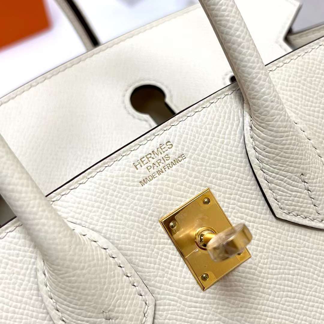 Hermès（爱马仕）Birkin 铂金包 Sellier Epsom I2 奶油白 金扣 25cm 全手工蜡线缝制 Ghw