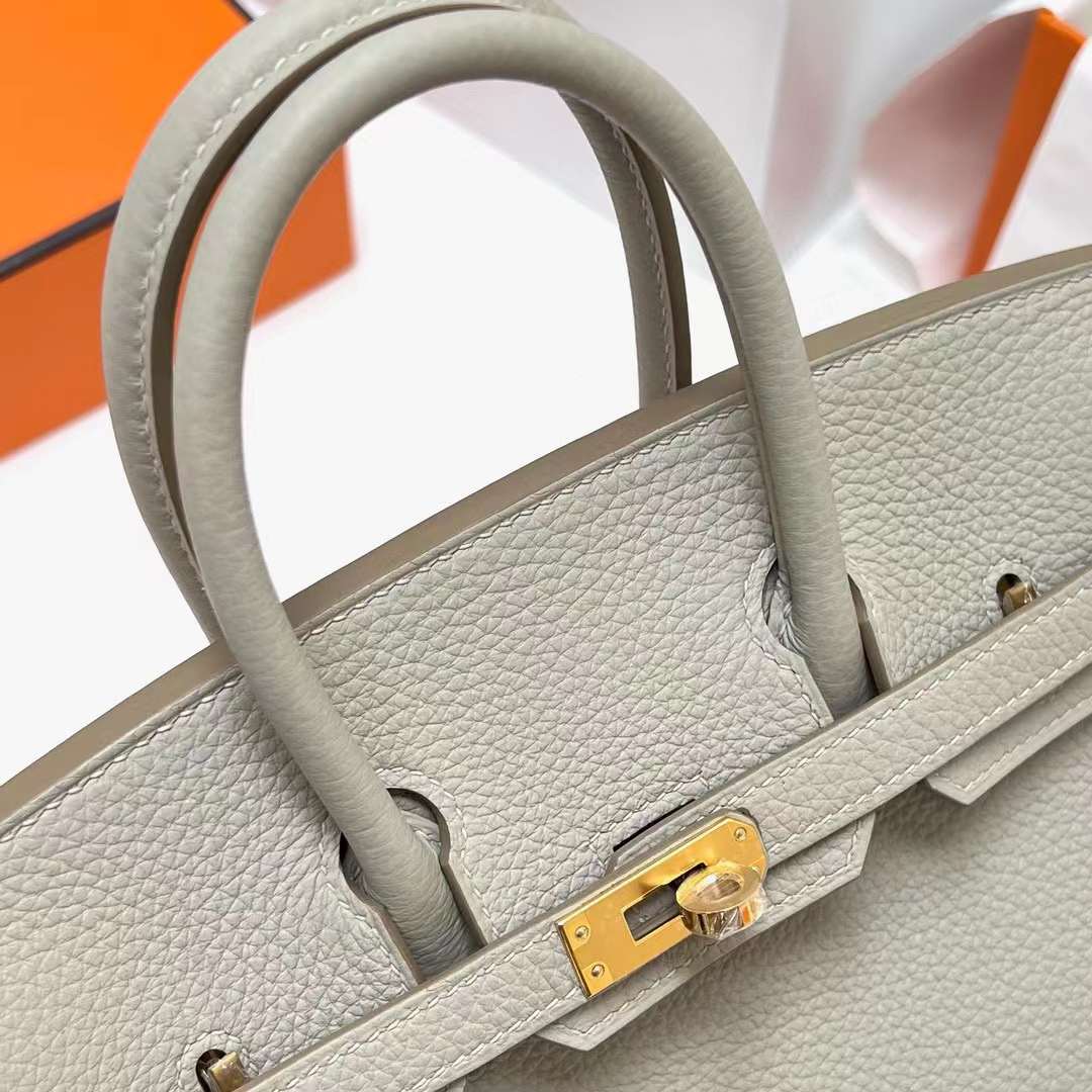 Hermès（爱马仕）Birkin 铂金包 Togo皮 Ck80 珍珠灰 金扣 25cm 全手工蜡线缝制 Ghw