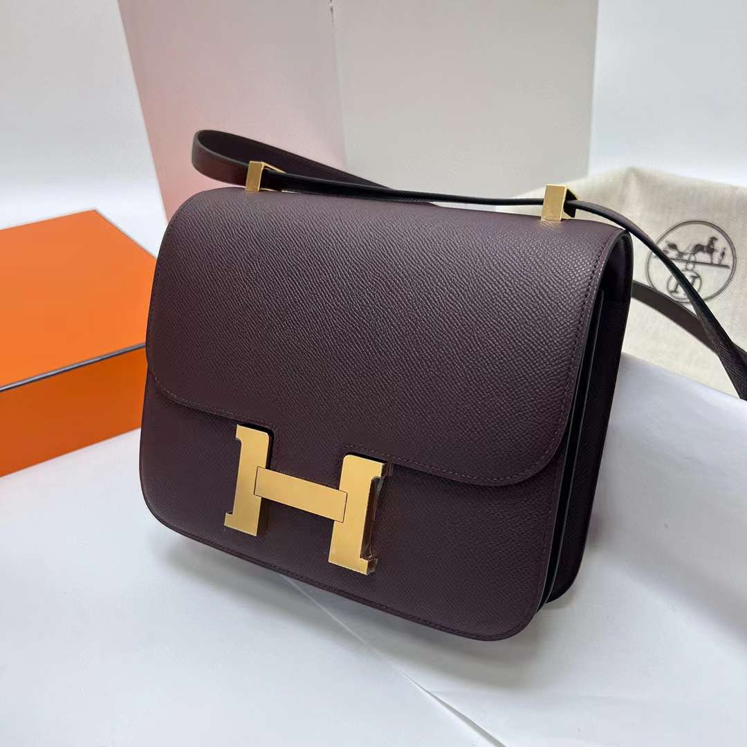 Hermès（爱马仕）Constance 空姐包 Epsom 0G 马鞍红 金扣 24cm 全手工蜡线缝制 Ghw