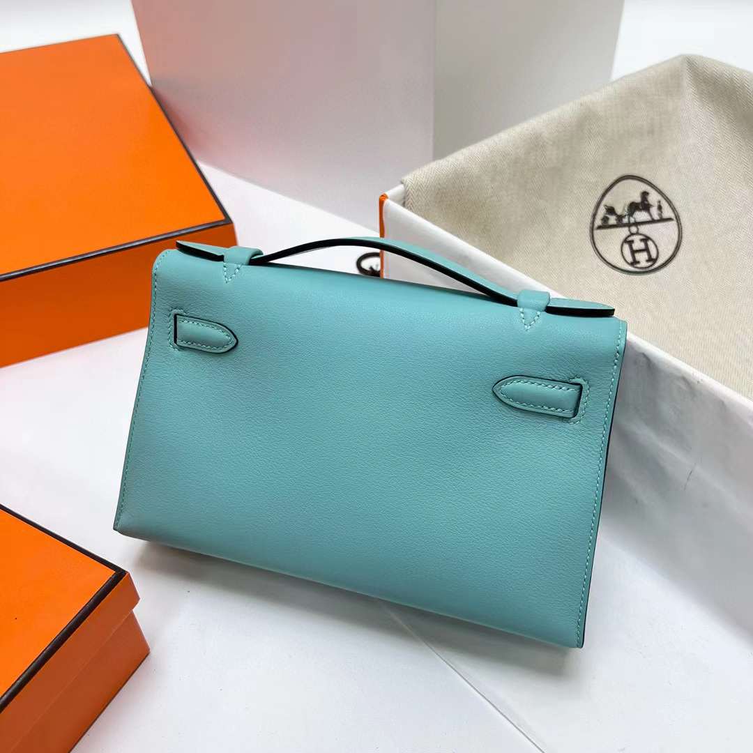 Hermès（爱马仕）Mini Kelly Pochette Swift 3P 马卡龙蓝 金扣 22cm 全手工蜡线缝制 Ghw