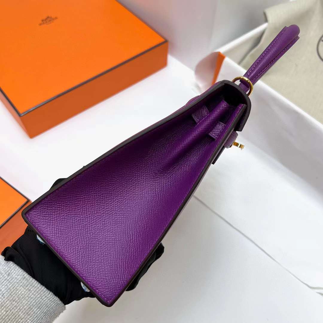 Hermès（爱马仕）Kelly 凯莉包 Epsom P9 海葵紫 金扣 25cm 全手工蜡线缝制 Ghw