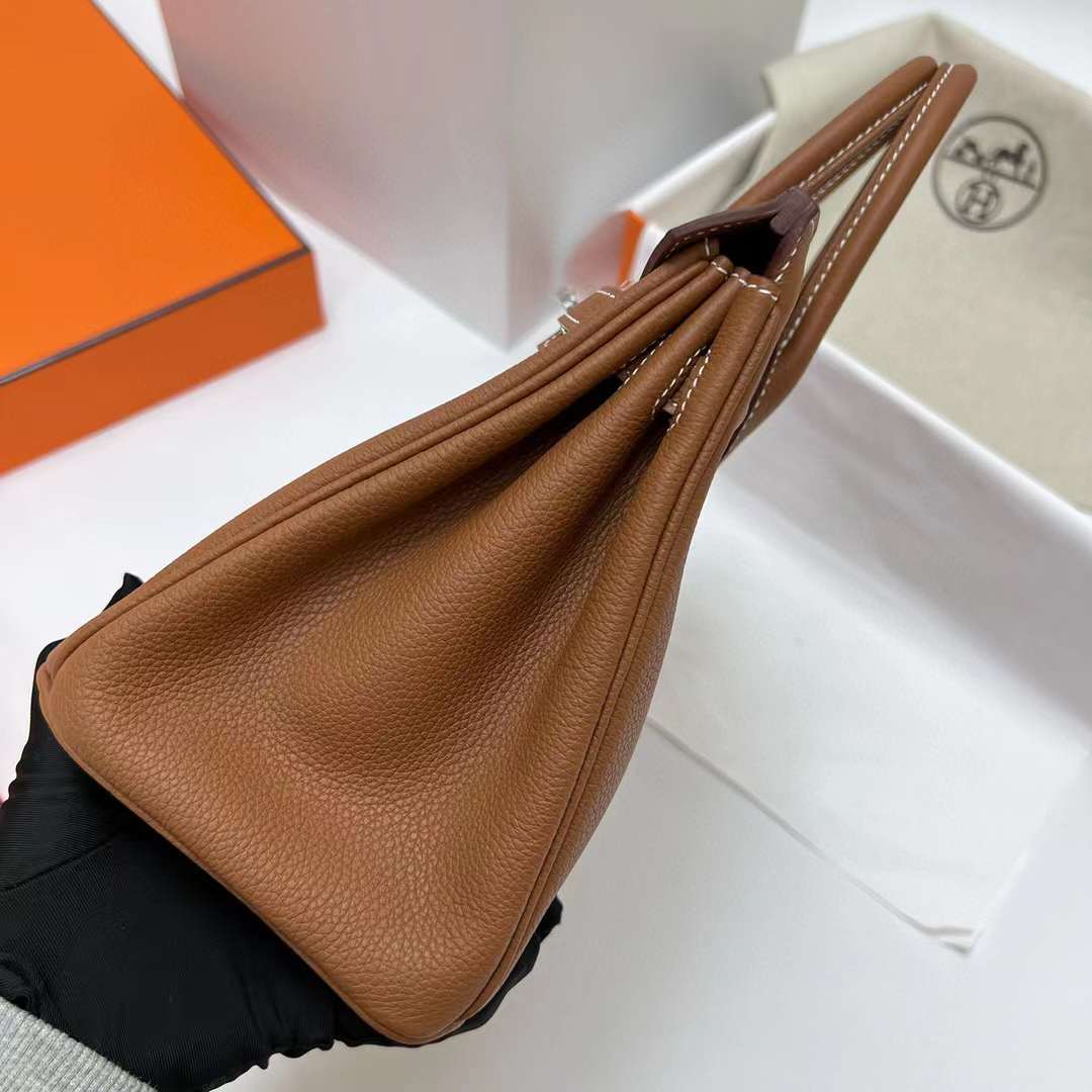 Hermès（爱马仕）Birkin 铂金包 Togo皮 Ck37 金棕色 银扣 25cm 全手工蜡线缝制 Phw