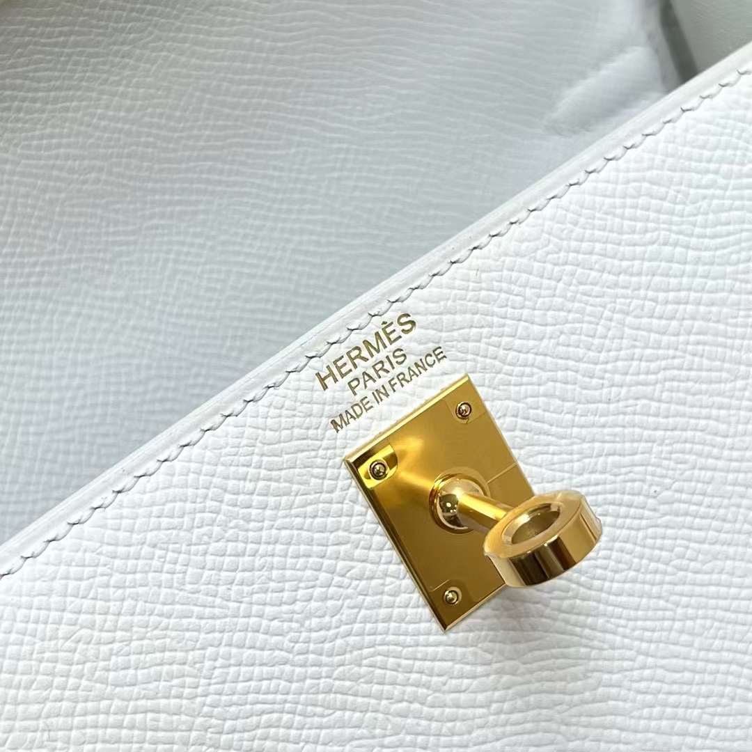 Hermès（爱马仕）Kelly 凯莉包 Epsom 01 纯白 金扣 25cm 全手工蜡线缝制 Ghw
