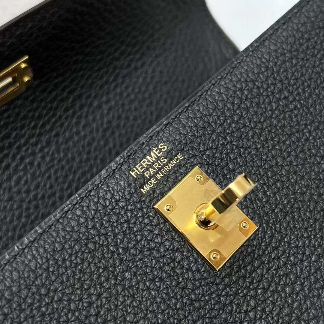 Hermès（爱马仕）Kelly 凯莉包 Togo皮 Ck89 黑色 金扣 25cm 全手工蜡线缝制 Ghw