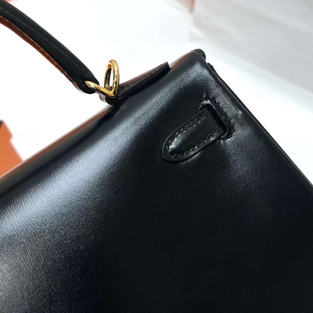 Hermès（爱马仕）Kelly 凯莉包 Box皮 Ck89 黑色 金扣 25cm 全手工蜡线缝制 Ghw