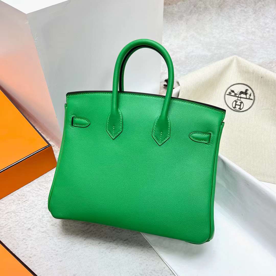 Hermès（爱马仕）Birkin 铂金包 Swift皮 K1 竹子绿 金扣 25cm 全手工蜡线缝制 Ghw