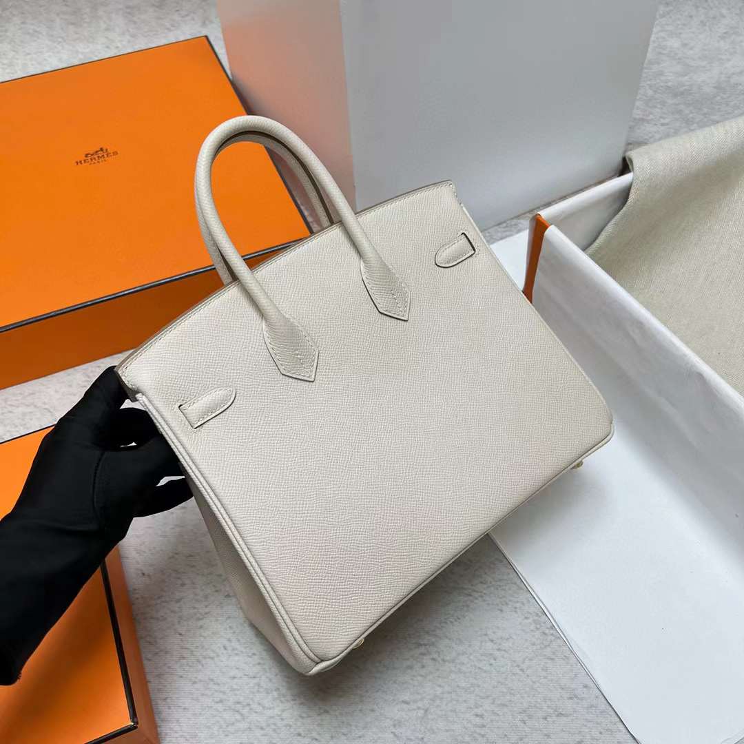 Hermès（爱马仕）Birkin 铂金包 Epsom Ck10 奶昔白 金扣 25cm 全手工蜡线缝制 Ghw