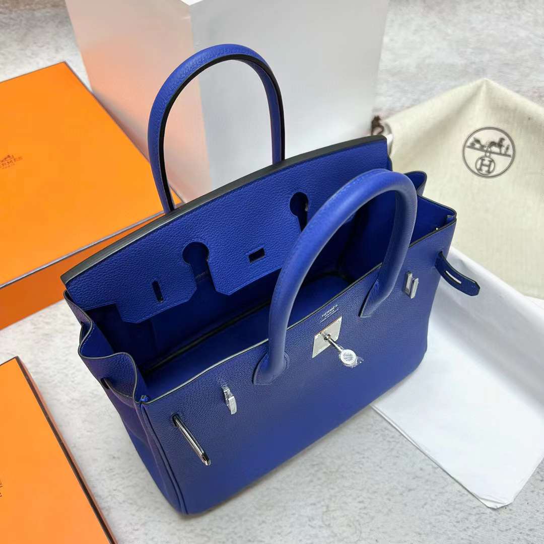 Hermès（爱马仕）Birkin 铂金包 Togo皮 7T 电光蓝 银扣 30cm 全手工蜡线缝制 Phw