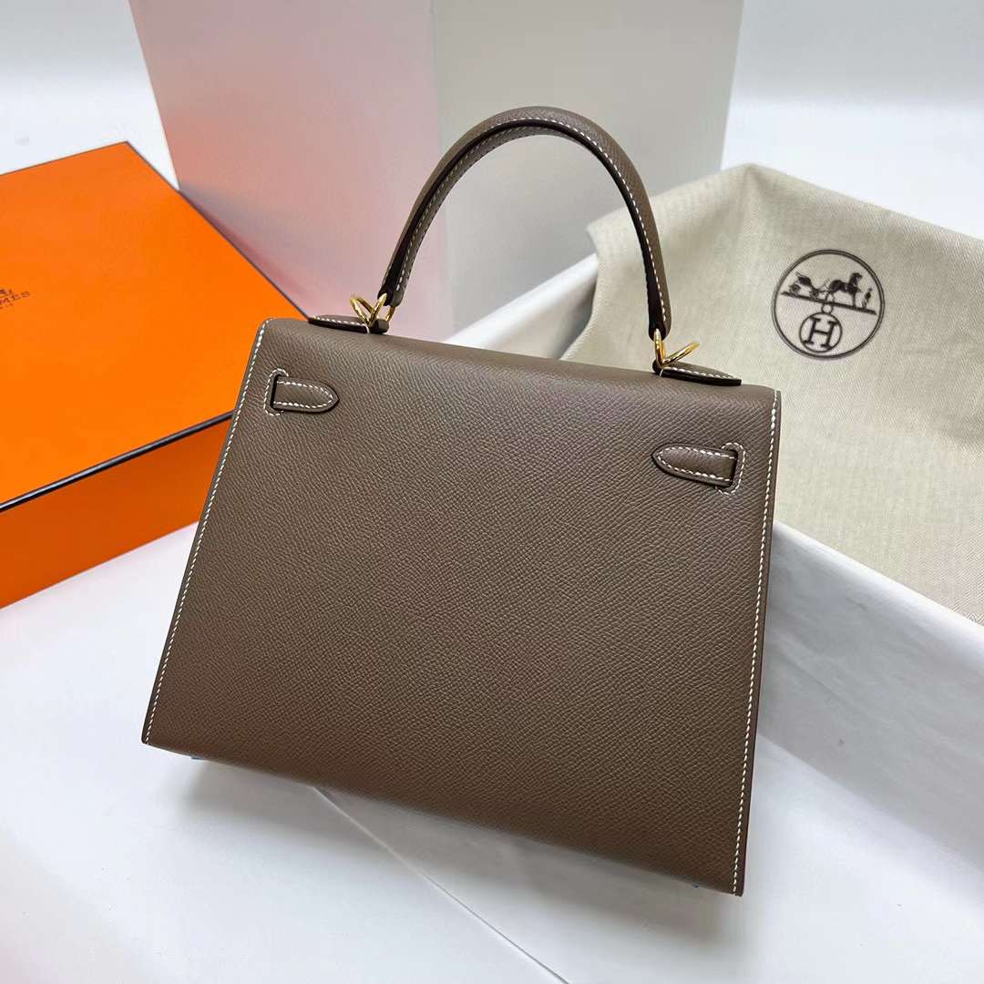 Hermès（爱马仕）Kelly 凯莉包 Epsom Ck37 大象灰 金扣 25cm 全手工蜡线缝制 Ghw