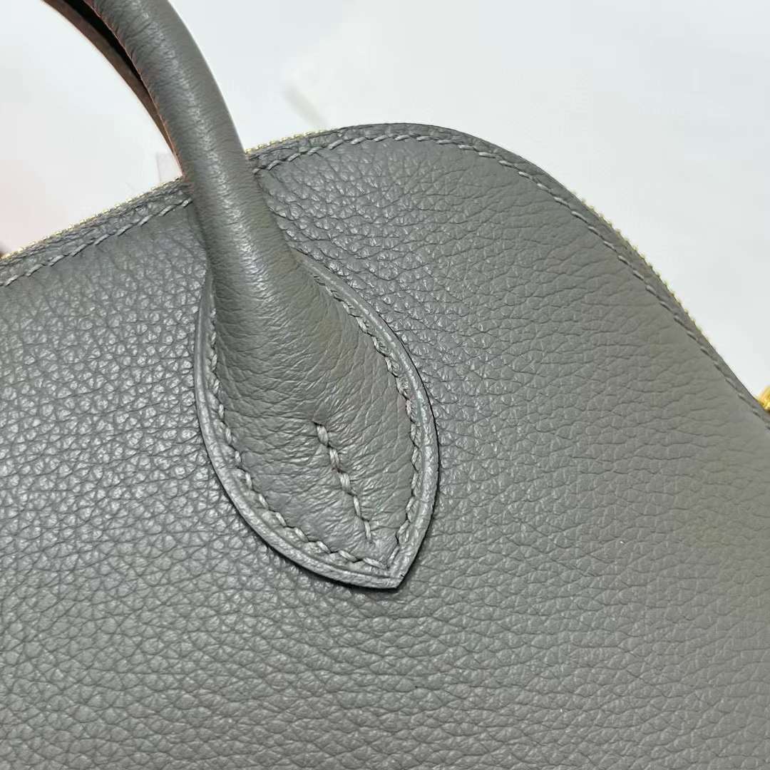 Hermès（爱马仕）Mini Bolide 迷你保龄球包 Evercolor 0L 积雨云灰 金扣 19cm 全手工蜡线缝制 Ghw