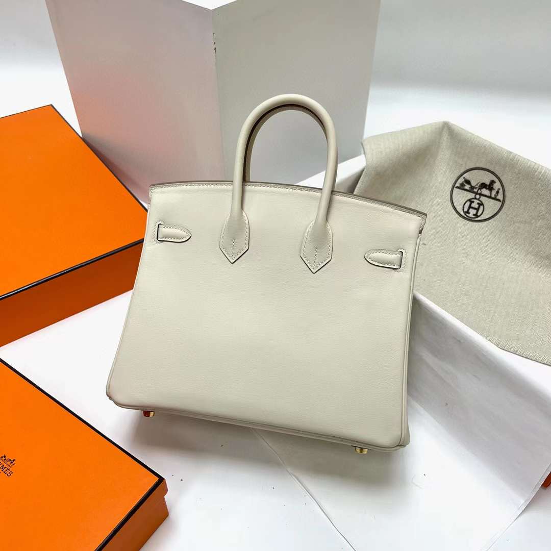 Hermès（爱马仕）Birkin 铂金包 Swift Ck10 奶昔白 金扣 25cm 全手工蜡线缝制 Ghw
