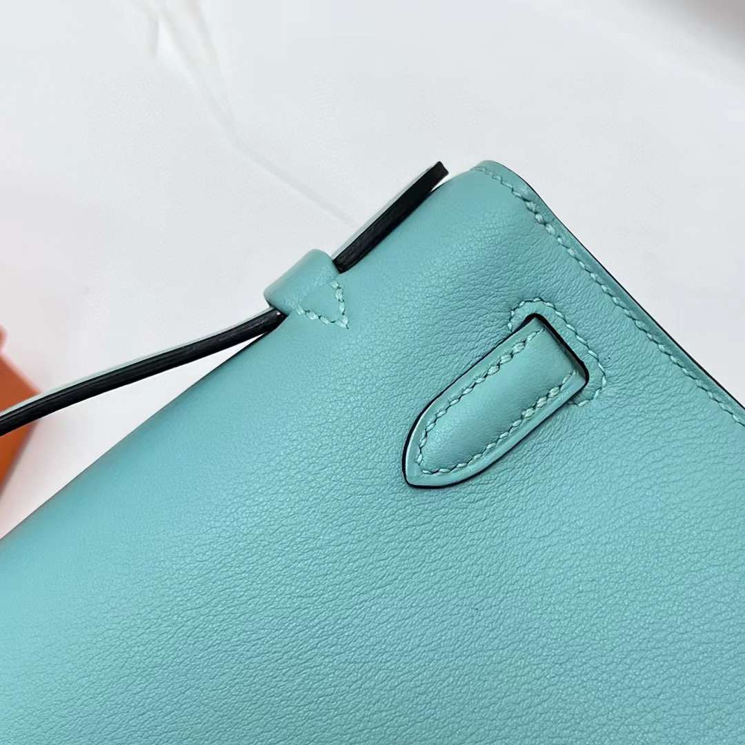 Hermès（爱马仕）Mini Kelly Pochette Swift 3P 马卡龙蓝 金扣 22cm 全手工蜡线缝制 Ghw