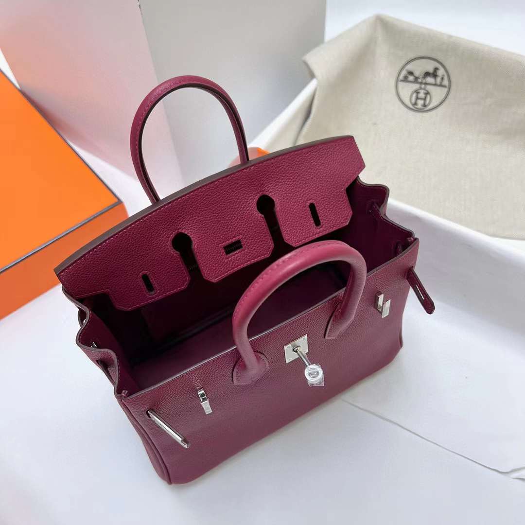 Hermès（爱马仕）Birkin 铂金包 Togo皮 K1 石榴红 银扣 25cm 全手工蜡线缝制 Phw