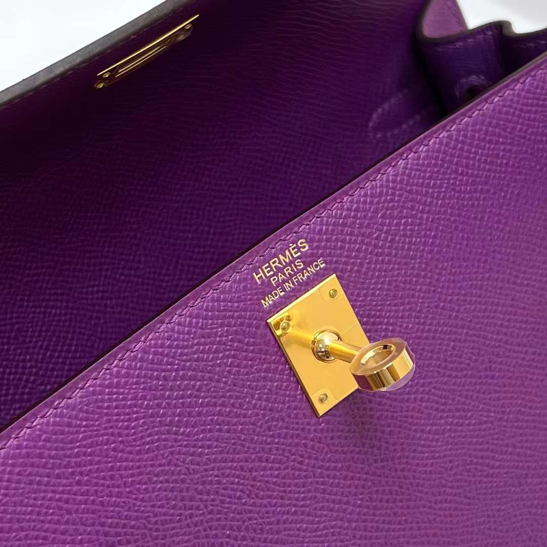 Hermès（爱马仕）Kelly 凯莉包 Epsom P9 海葵紫 金扣 25cm 全手工蜡线缝制 Ghw