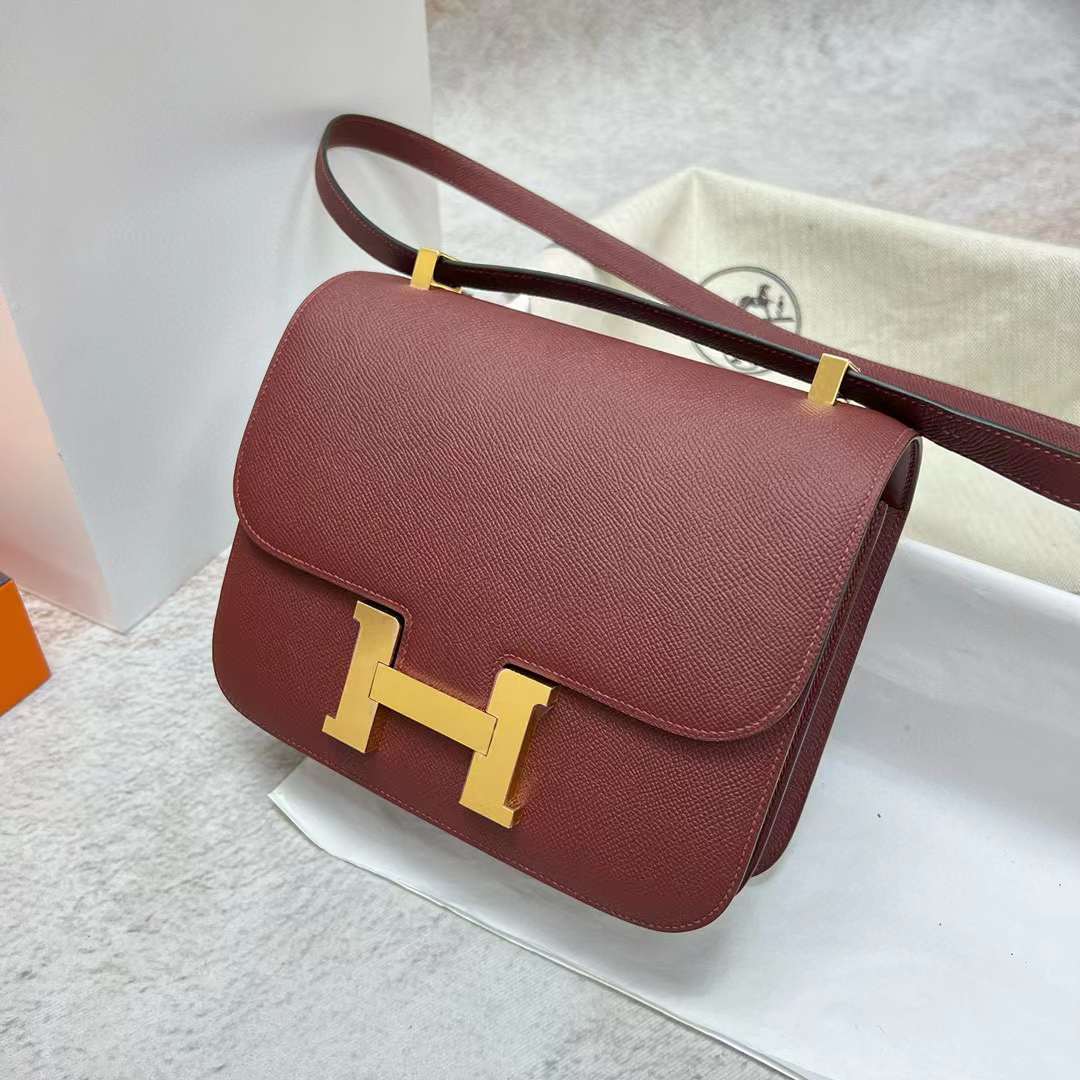 Hermès（爱马仕）Constance 康斯坦斯 Epsom Ck55 爱马仕红 金扣 24cm 全手工蜡线缝制 Ghw