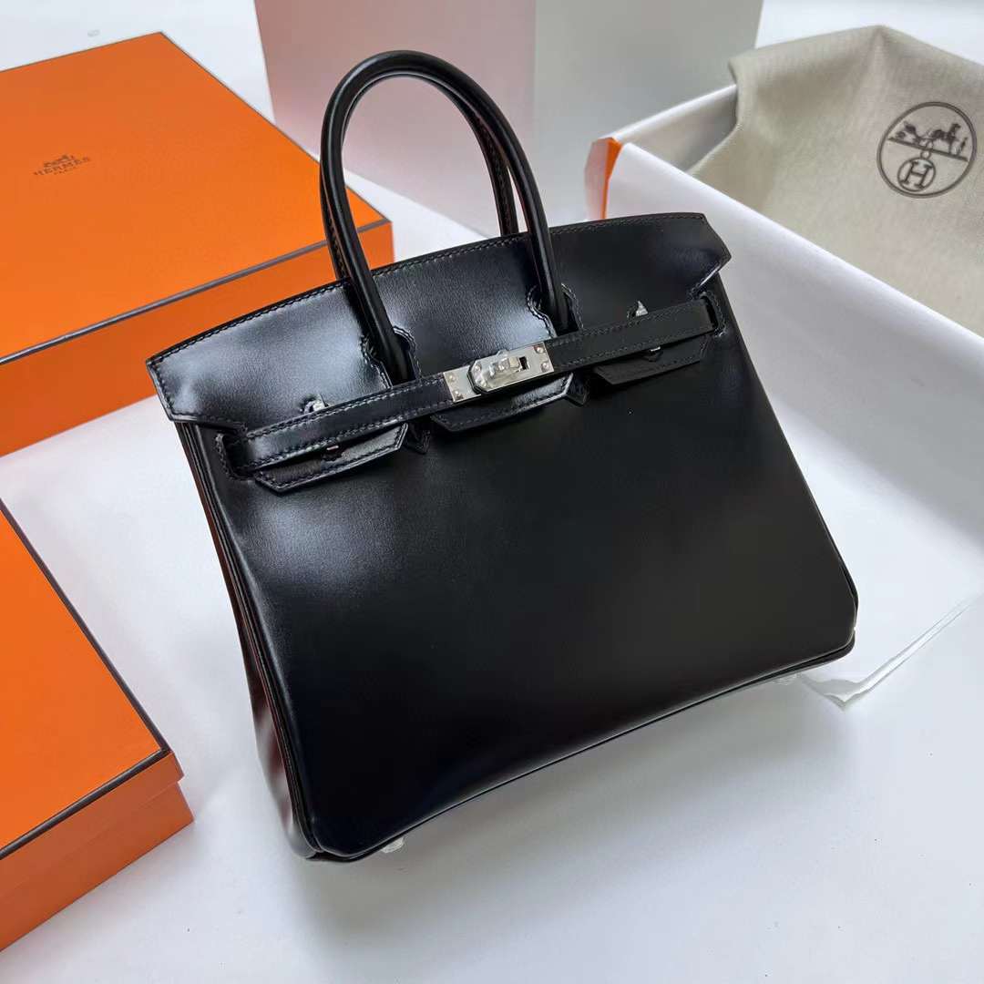Hermès（爱马仕）Birkin 铂金包 Box皮 Ck89 黑色 银扣 25cm 全手工蜡线缝制 Phw