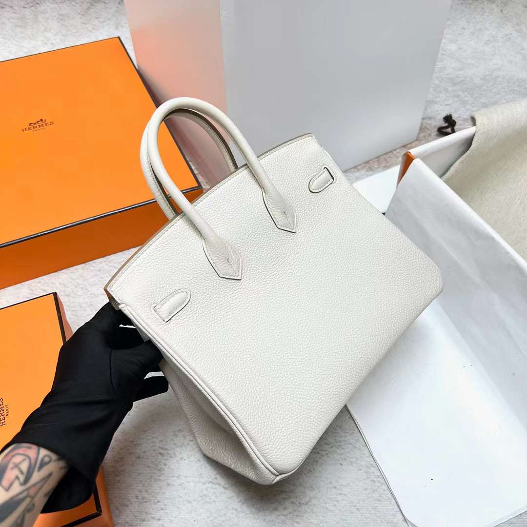 Hermès（爱马仕）Birkin 铂金包 Togo皮 8L 冰川白 金扣 25cm 全手工蜡线缝制 Ghw