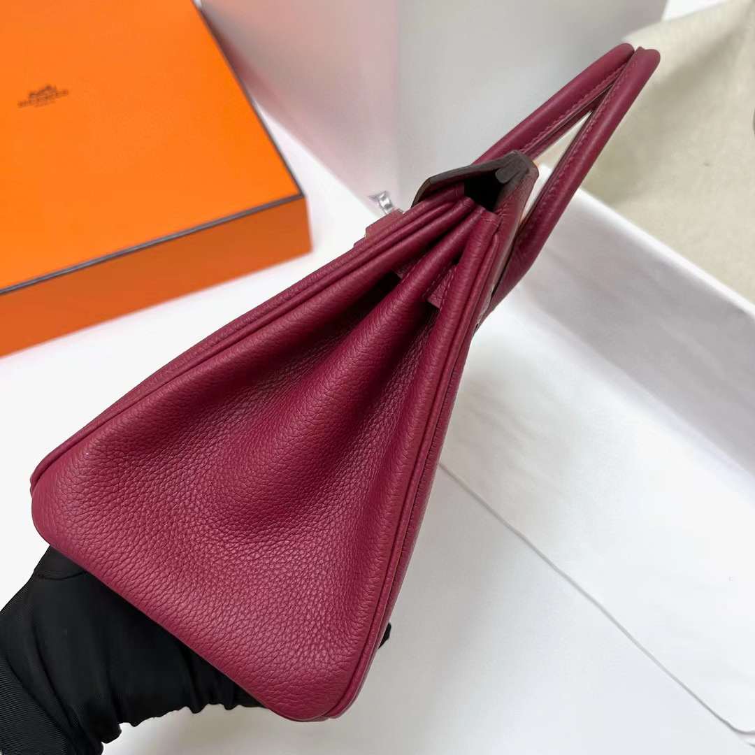 Hermès（爱马仕）Birkin 铂金包 Togo皮 K1 石榴红 银扣 25cm 全手工蜡线缝制 Phw