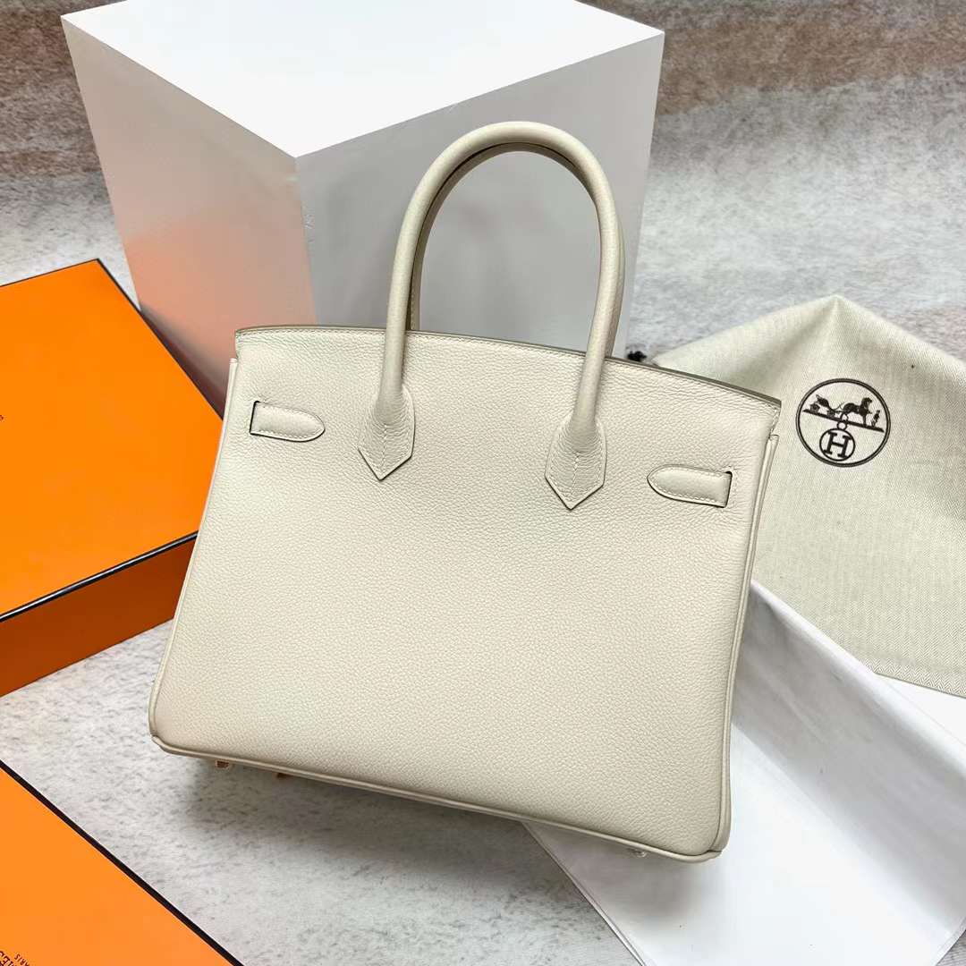 Hermès（爱马仕）Birkin 铂金包 Togo 御用原厂进口小牛皮 Ck10 奶昔白 玫瑰金扣 30cm 全手工蜡线缝制 Rghw