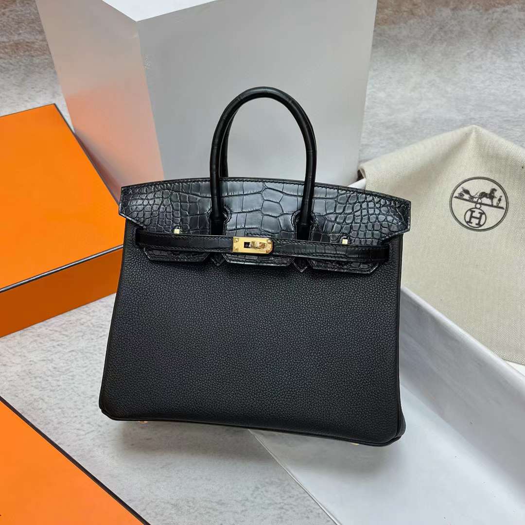 Hermès（爱马仕）Birkin 铂金包 Touch Togo 拼 雾面美洲鳄鱼皮 Ck89 黑色 金扣 25cm 全手工蜡线缝制 Ghw
