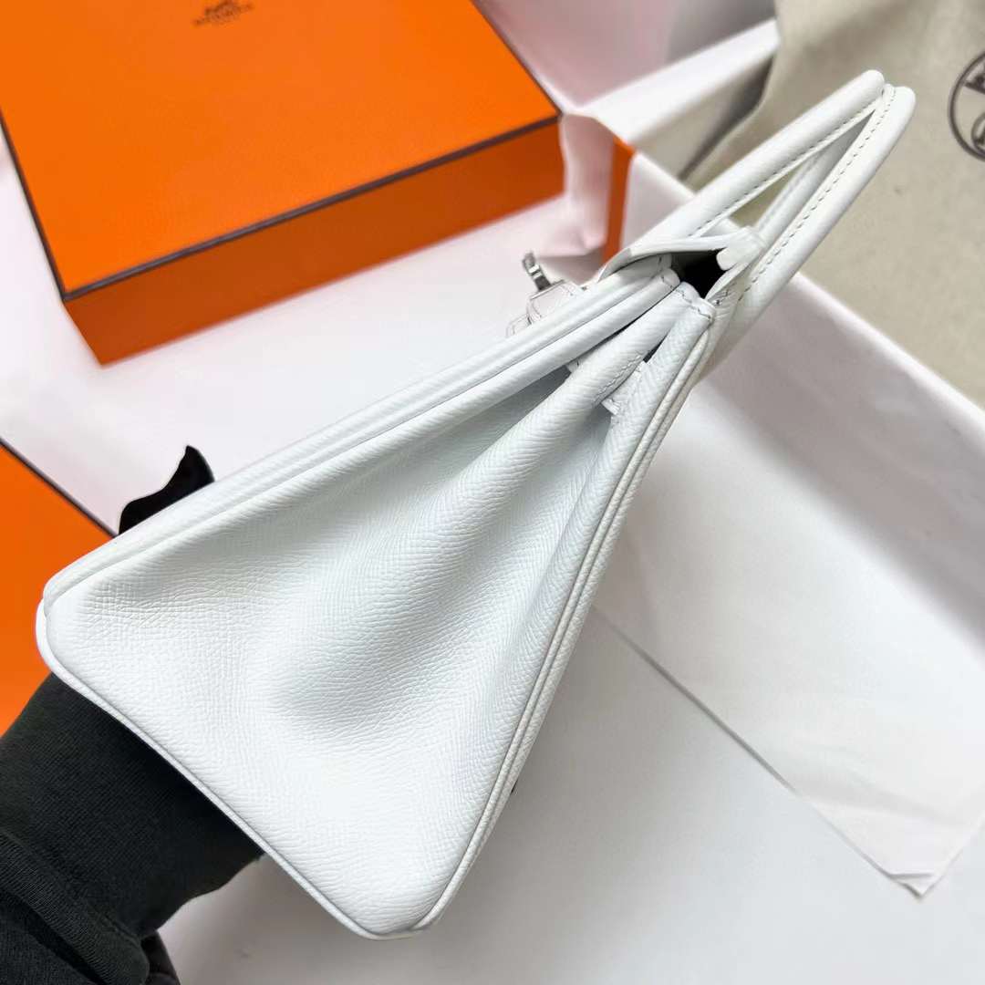 Hermès（爱马仕）Birkin 铂金包 Epsom 01 纯白 银扣 25cm 全手工蜡线缝制 Phw