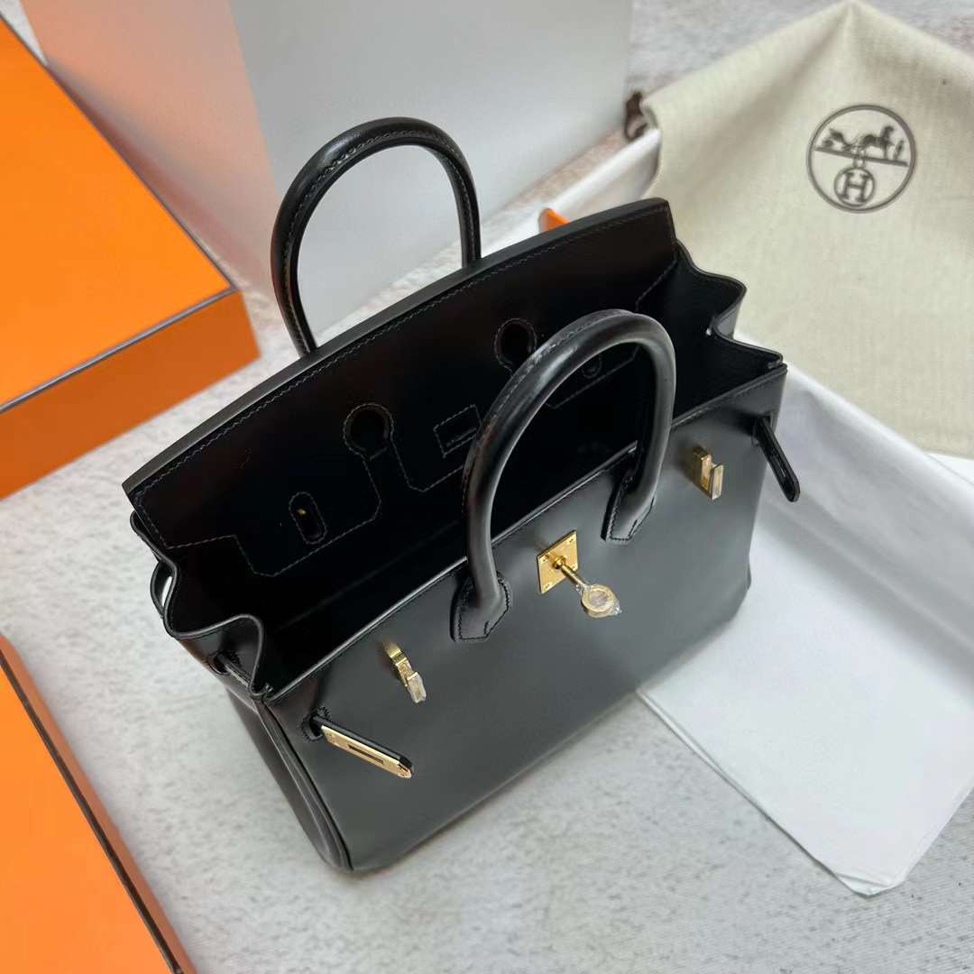 Hermès（爱马仕）Birkin 铂金包 Boxcalf Ck89 黑色 金扣 25cm 全手工蜡线缝制 Ghw