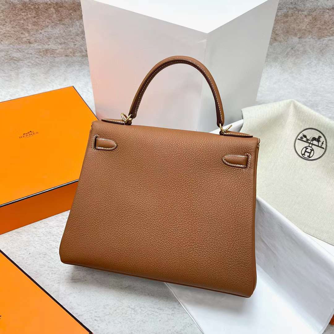 Hermès（爱马仕）Kelly 凯莉包 Togo Ck37 金棕色 金扣 28cm 全手工蜡线缝制 Ghw
