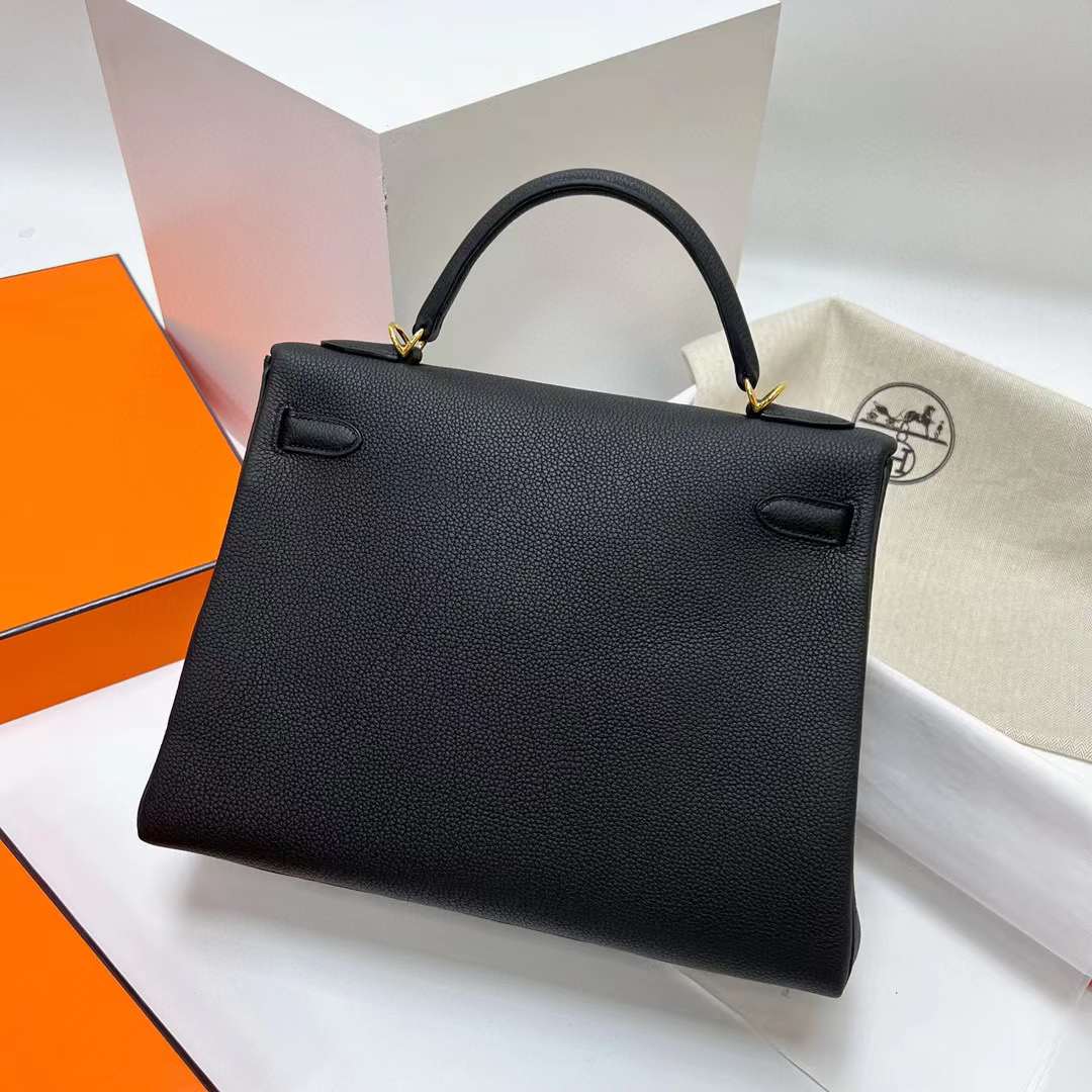 Hermès（爱马仕）Kelly Togo 御用原厂顶级小牛皮 Ck89 黑色 金扣 32cm 全手工蜡线缝制 Ghw