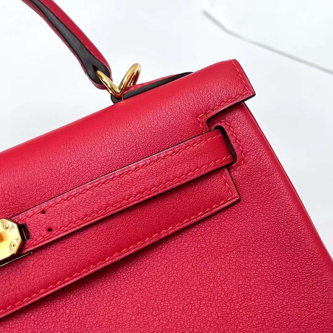 Hermès（爱马仕）Kelly 凯莉包 Swift S3 心红色 金扣 25cm 全手工蜡线缝制 Ghw