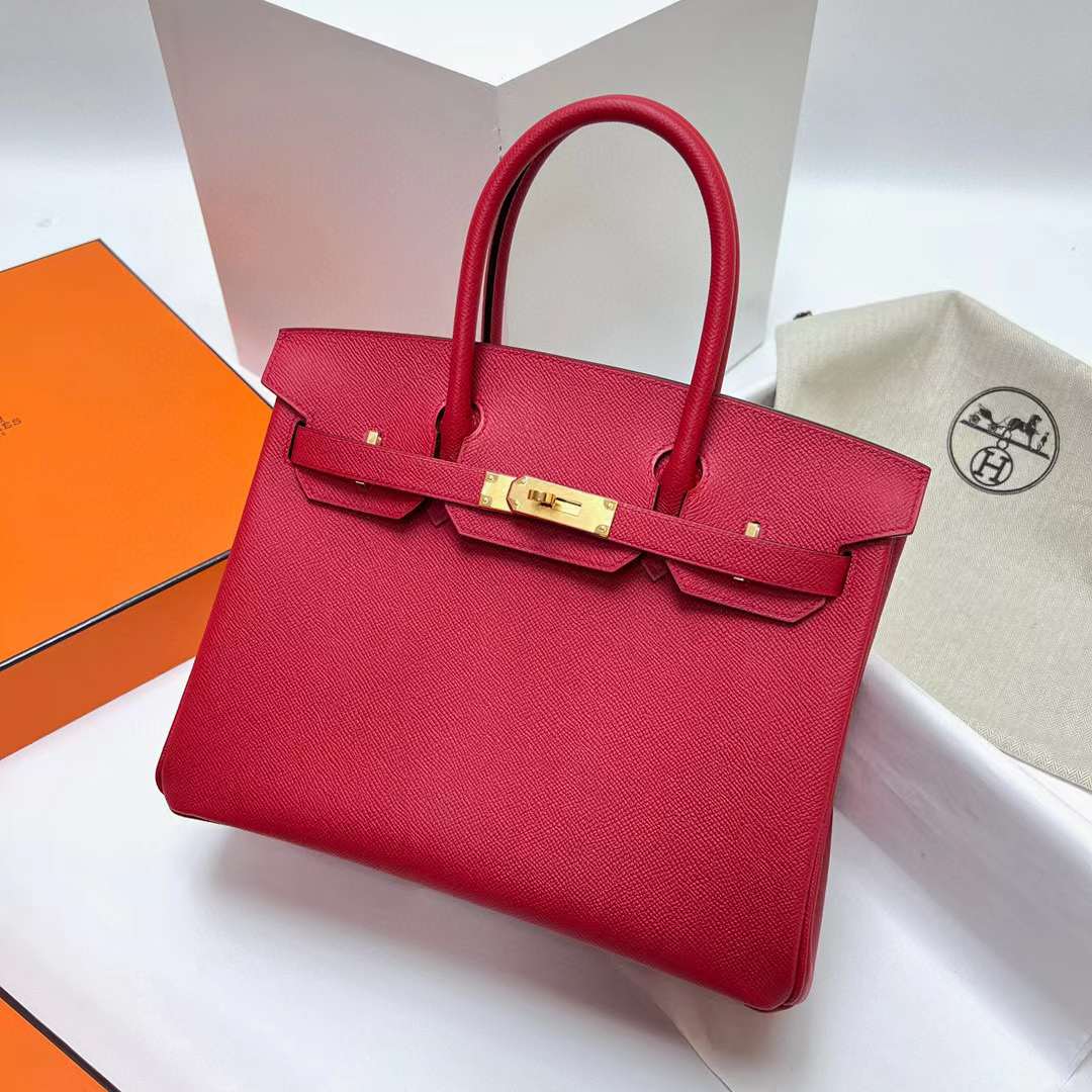 Hermès（爱马仕）Birkin 铂金包 Epsom Q5 国旗红 金扣 30cm 全手工蜡线缝制 Ghw