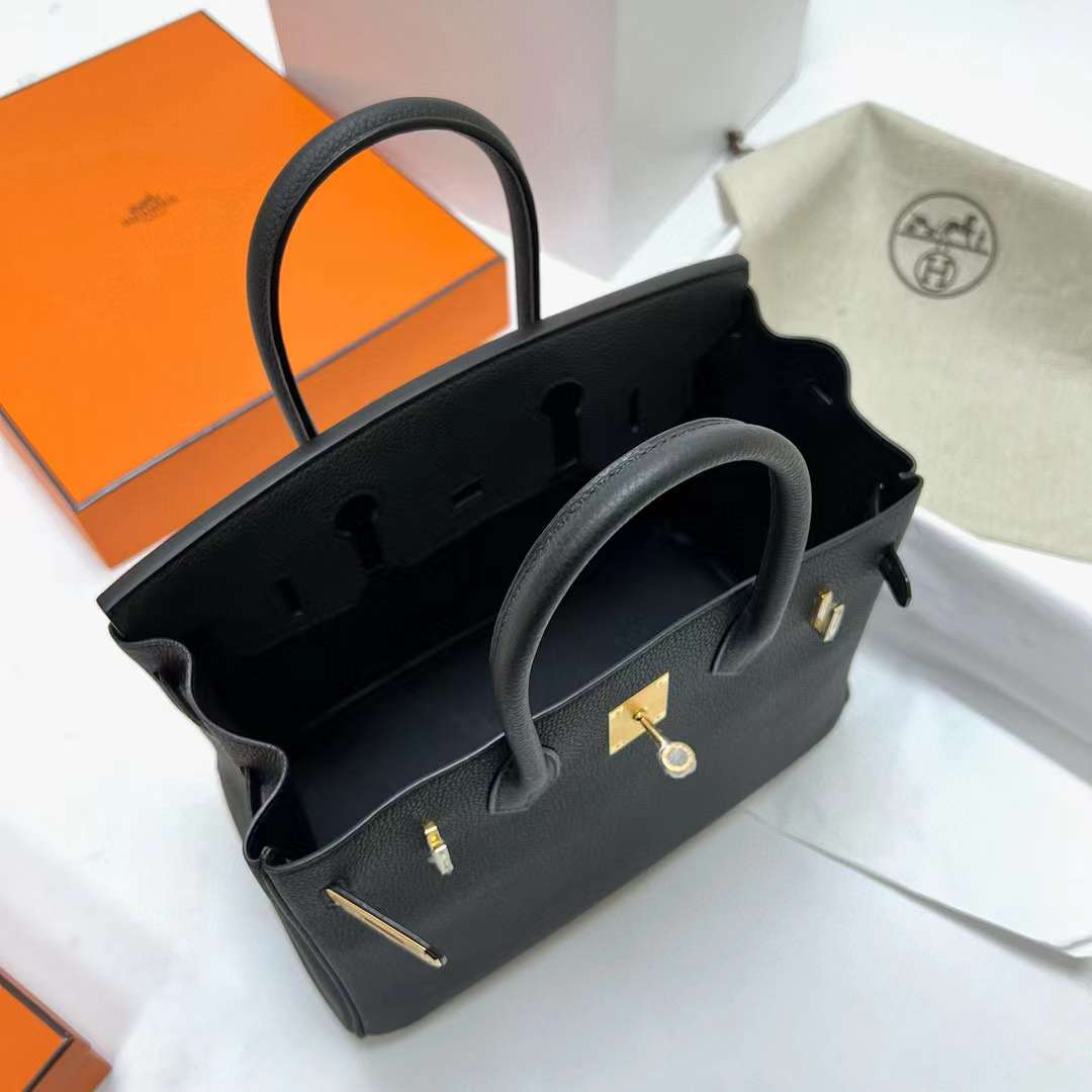 Hermès（爱马仕）Birkin 铂金包 Togo皮 Ck89 黑色 金扣 30cm 全手工蜡线缝制 Ghw